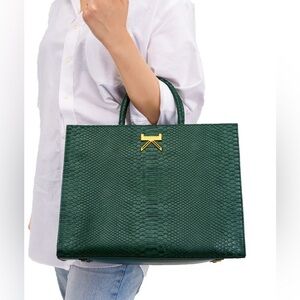 KLASSICKLOTH BOUID 34 Laptop Bag Dark Green Leather Removable Clutch AUTHENTIC